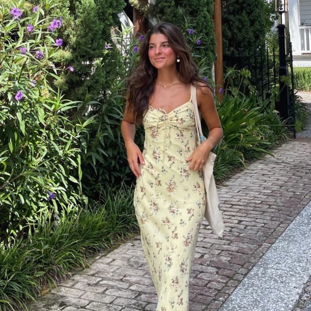 Abercrombie Cinch Front Yellow Floral Print Maxi XXS Petite